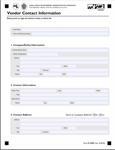 vendor contact information form sample