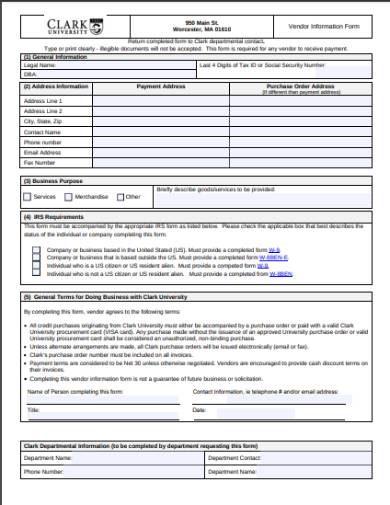 vendor contact information form