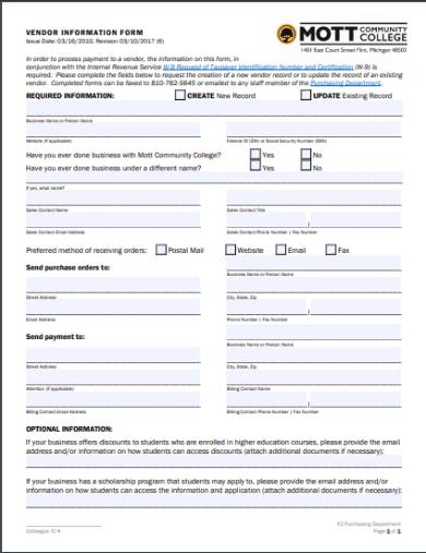 vendor contact information update form 