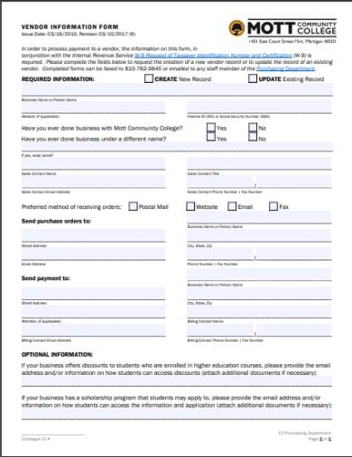 FREE 6+ Vendor Contact Information Forms in PDF