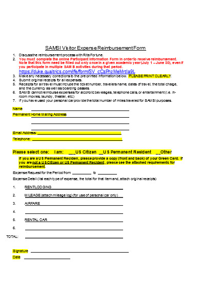 visitors expense reimbursement form