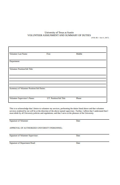volunteer assignment form