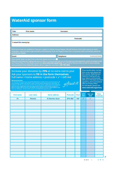 water aid sponsorship form