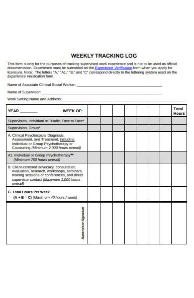 weekly tracking log forms