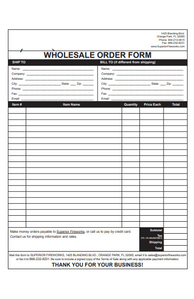 wholesale order form