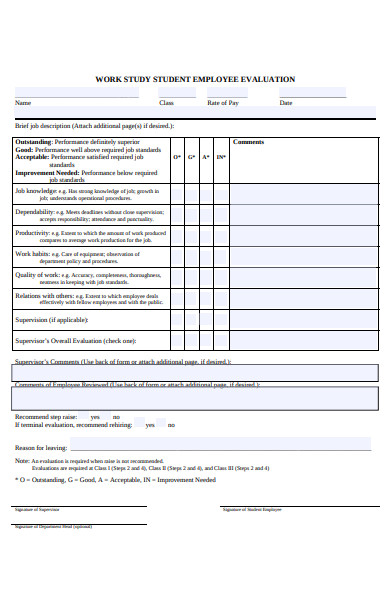 work study student employee evaluation form