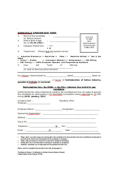 work skills sponsorship form