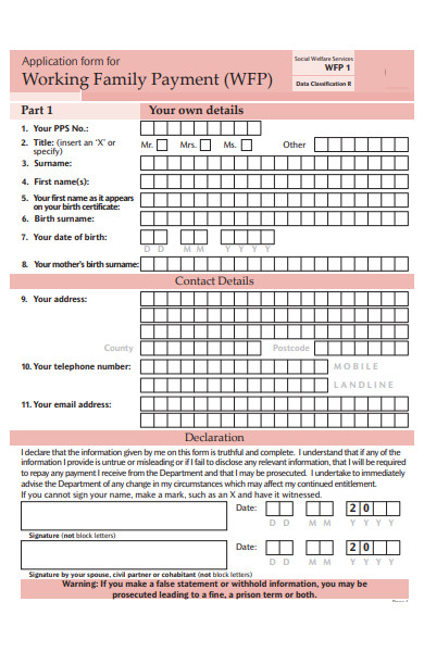 working family payment form