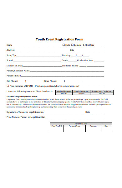 youth event registration form
