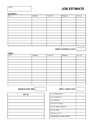 10+ Job Estimate Form - PDF