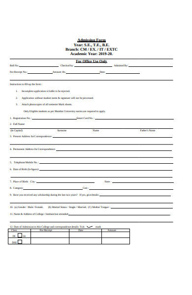 FREE 55+ Admission Form Samples, PDF, MS Word, Google Docs