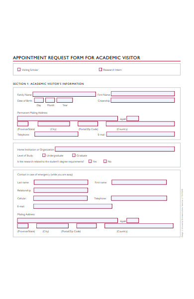 academic visitor appointment request form