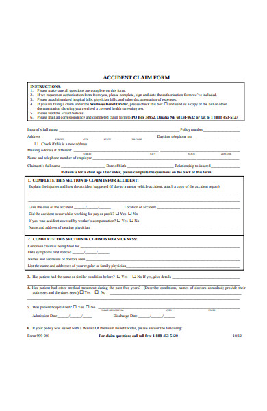 accident claim form template