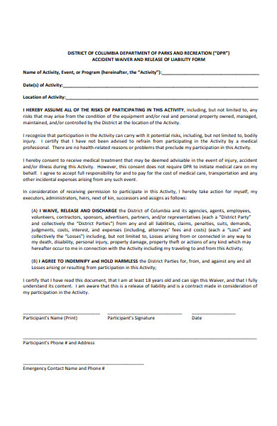 accident waiver and liability form