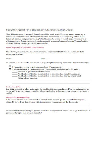 accommodation request notice form