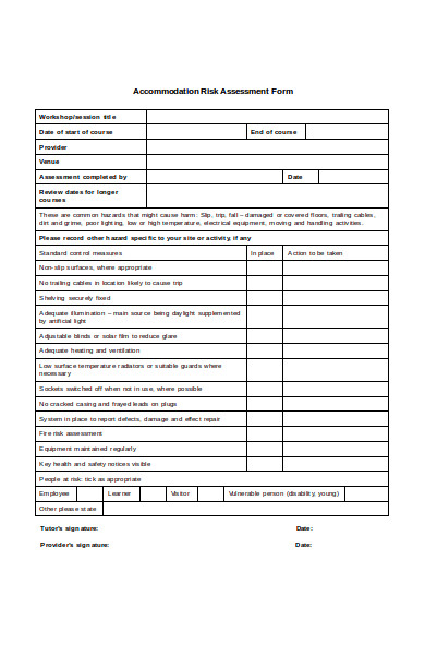 accommodation risk assessment form