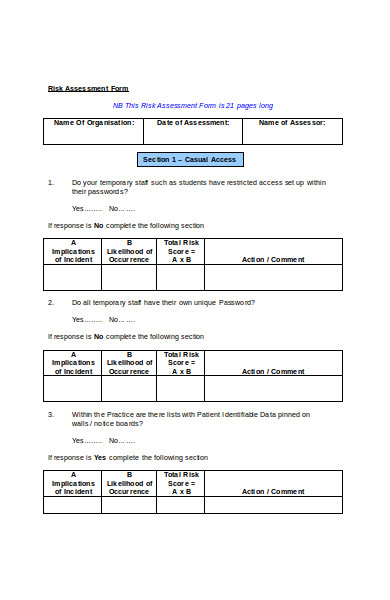 adapted risk assessment form