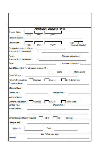 admission enquiry form