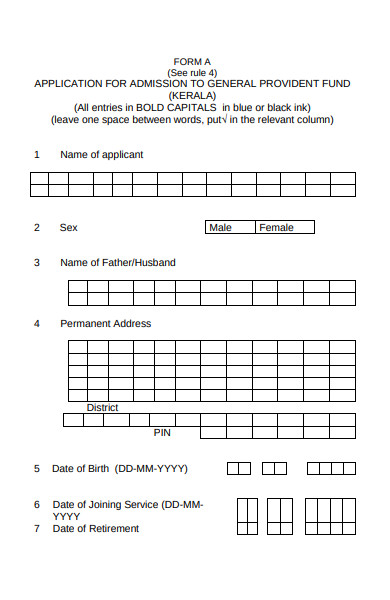 admission to general provident form