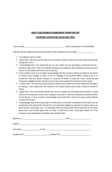 adult disclaimer agreement form