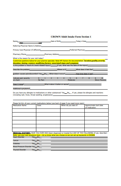 adult intake form in pdf