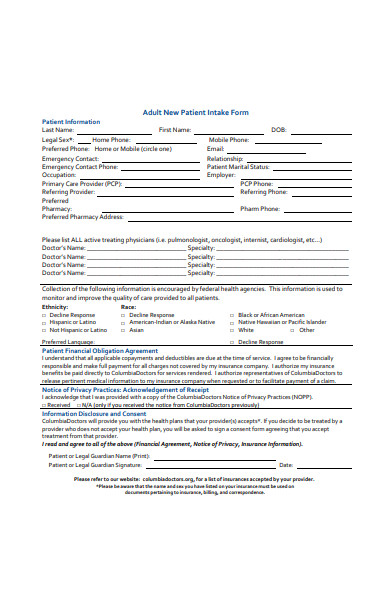 FREE 54+ Intake Forms in PDF | MS Word | XLS