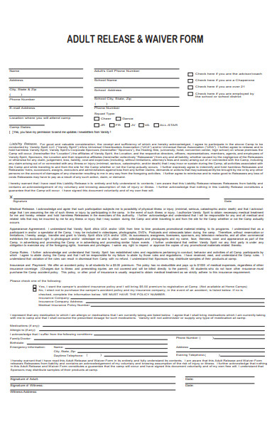 adult release waiver form
