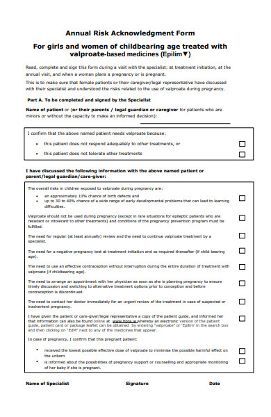 annual risk acknowledgement form