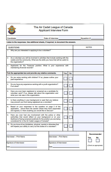applicant interview form