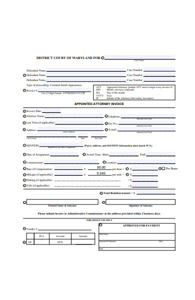 appointed attorney invoice form in pdf