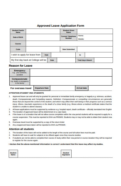 approved leave application form