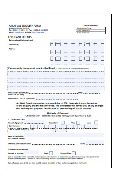 archival enquiry form