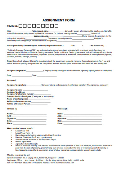 FREE 51 Assignment Forms In PDF MS Word XLS