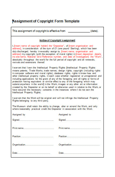 assignment of copyright form template