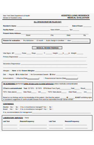 assisted residence medical evaluation form