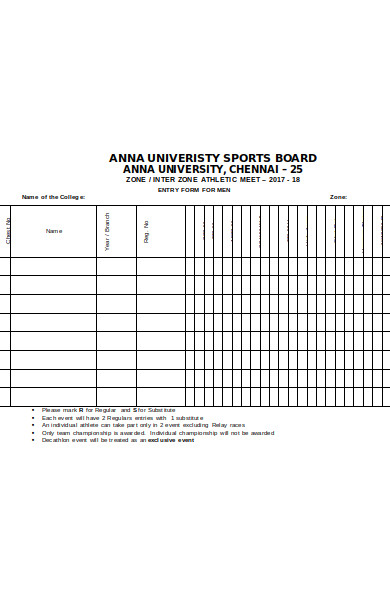 athletic entry form