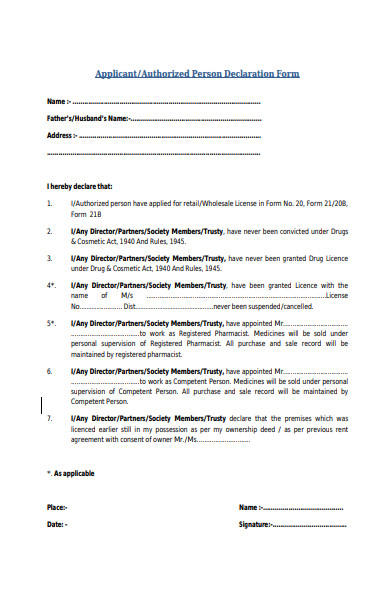 authorized person declaration form