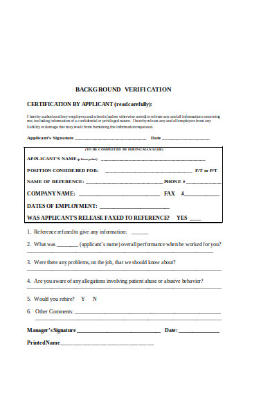 background employment verification form