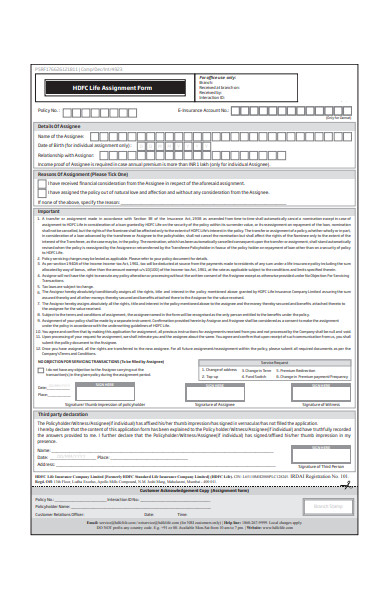 bank assignment form