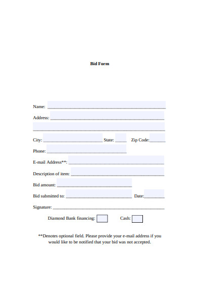 bank bid form