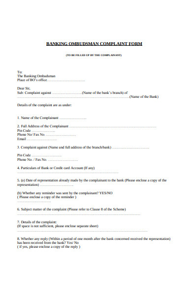 banking complaint form