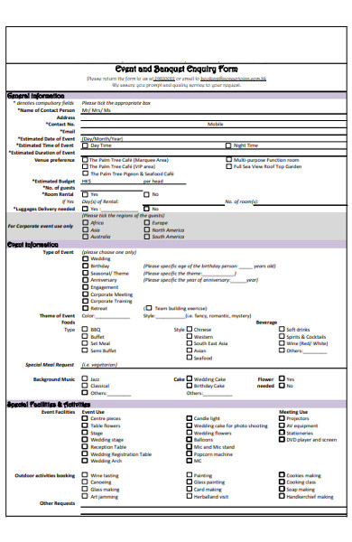 banquet enquiry form