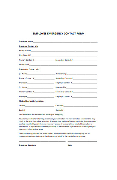 FREE 23+ Employee Contact Forms in PDF | MS Word