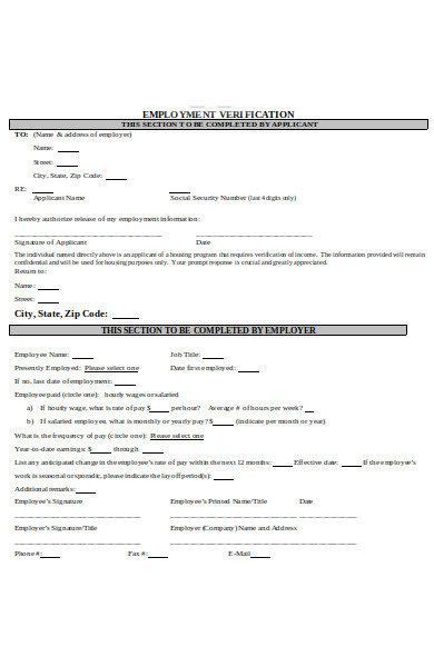basic employment verification form