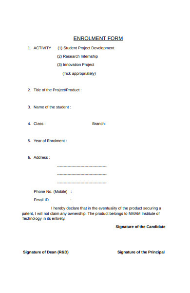 basic enrollment form template