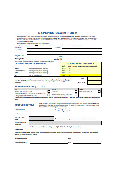 basic expense claim form template