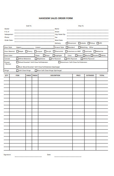 basic sales order form sample