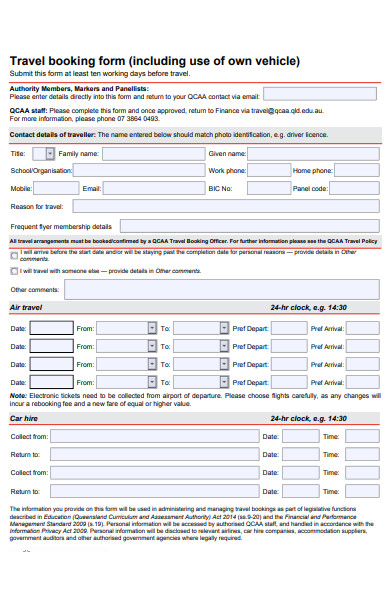 FREE 38 Travel Booking Forms In PDF MS Word