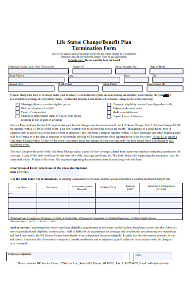 benefits plan termination form