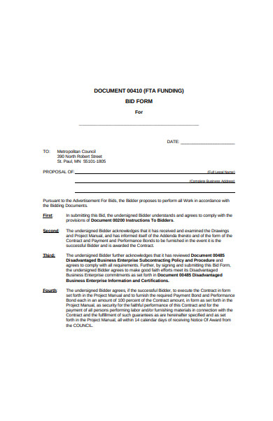 FREE 52+ Bid Forms in PDF | MS Word | XLS